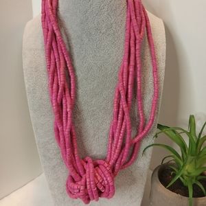 Knotted pink glass bead necklace